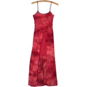Rocket Candy Red Glitter Abstract Maxi Dress Spaghetti Strap‎ Fairy Y2K Fits S